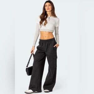 LICHI dark grey drawstring wide-leg cargo sweatpants, NWT M